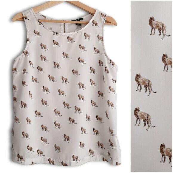 FOREVER 21 | Cheetah Print Light Tank Top Wild Cat Novelty Pattern Sz M Flawed - Picture 1 of 13
